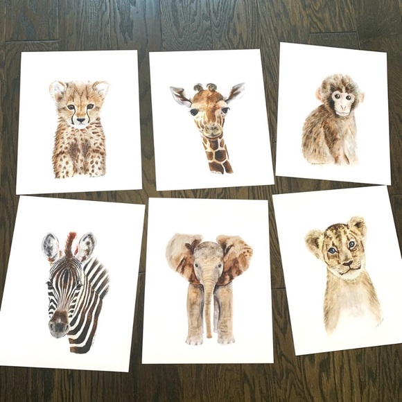 Other - Baby Safari Animals Set of Six (6) Prints 11x14